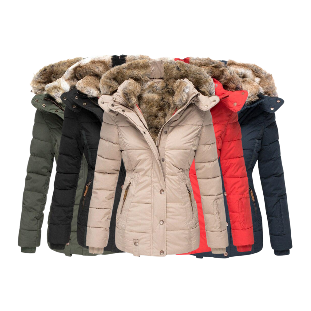 Women's Faux Fur Lined Winter Coat – Stand Collar Button Front Jacket