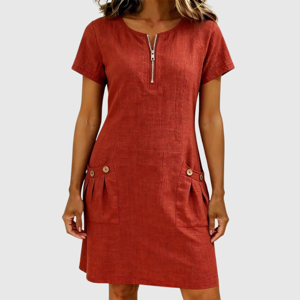 Women's A-Line Zip Front Dress – Flared Day Dress