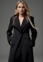 Women's Long Black Trench Coat – Classic Button Front Overcoat