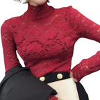 Women's Floral Lace Top – Long Sleeve Turtleneck Top