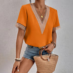 Women's Split Lace Blouse – V-Neck Long Sleeve Blouse
