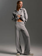 Women's Oversized Collared Sweater Set – Polo Top Wide Leg Pants Set