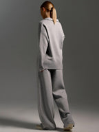 Women's Oversized Collared Sweater Set – Polo Top Wide Leg Pants Set