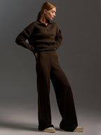 Women's Oversized Collared Sweater Set – Polo Top Wide Leg Pants Set