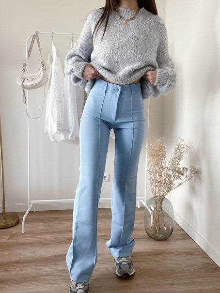 Women's Straight Leg Seam Detail Pants – High Waist Tailored Trousers