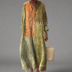 Women's Colourful Print Midi Dress – Flowy Summer Day Dress