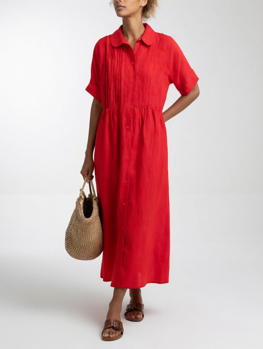 Women's Relaxed Shirt Dress – Button Front Flowy Day Dress