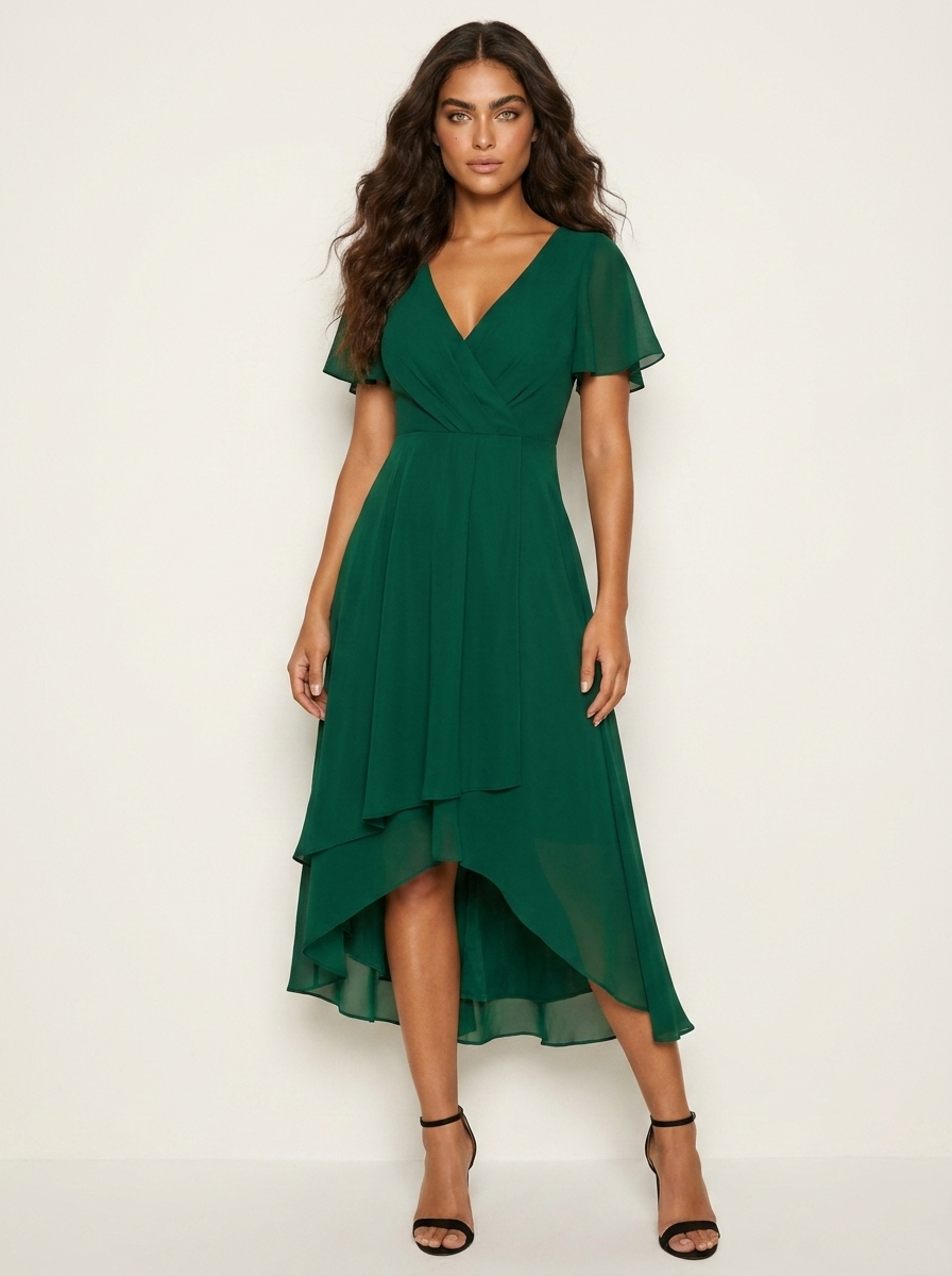 Women's Fitted Wedding Guest Midi Dress – Romantic Formal Occasion Dress