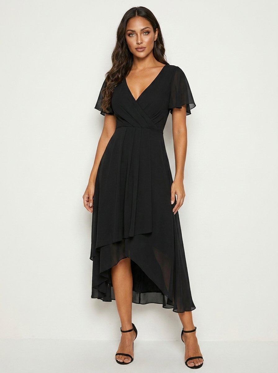 Women's Fitted Wedding Guest Midi Dress – Romantic Formal Occasion Dress
