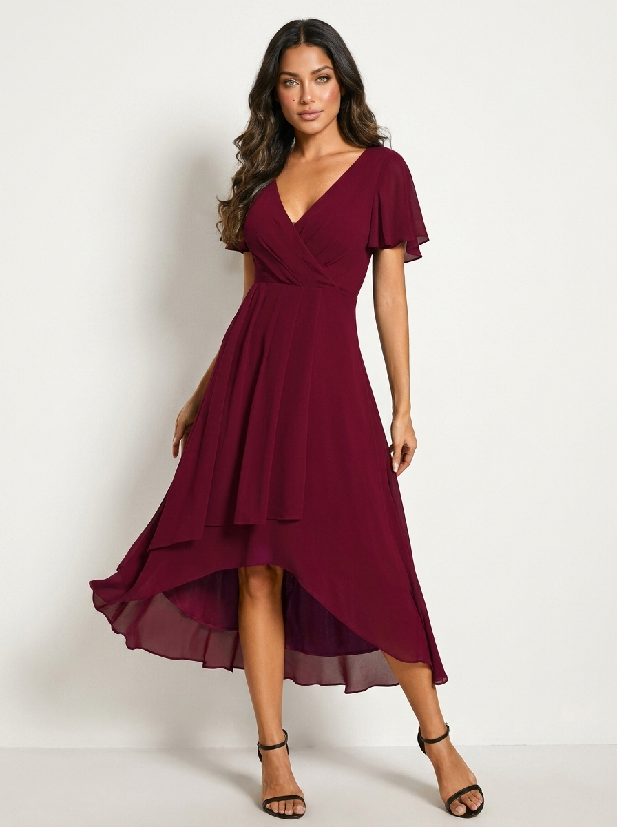 Women's Fitted Wedding Guest Midi Dress – Romantic Formal Occasion Dress