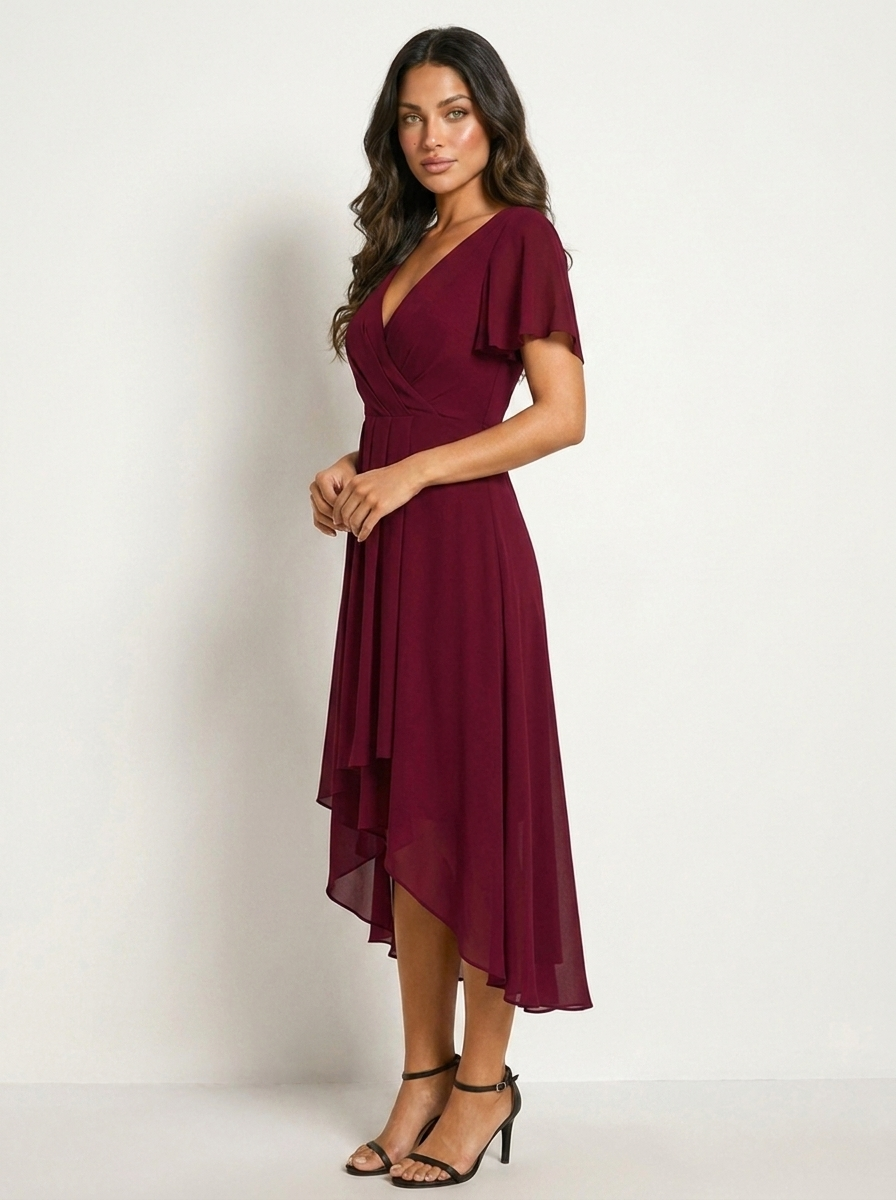 Women's Fitted Wedding Guest Midi Dress – Romantic Formal Occasion Dress