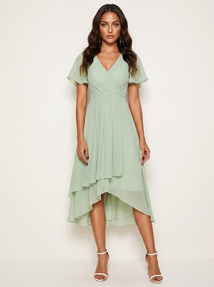 Women's Fitted Wedding Guest Midi Dress – Romantic Formal Occasion Dress