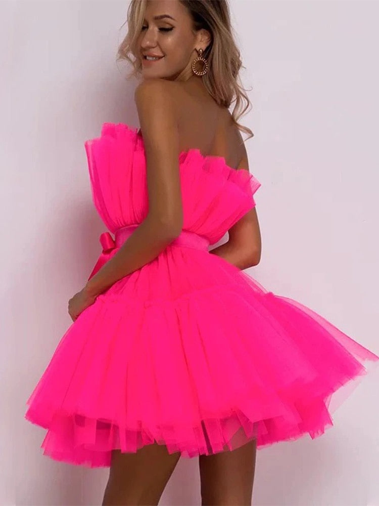 Women's Tulle Layered Party Dress – Festive Formal Evening Dress