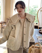 Women's Ruffle Collar Winter Coat – Plush Relaxed Jacket