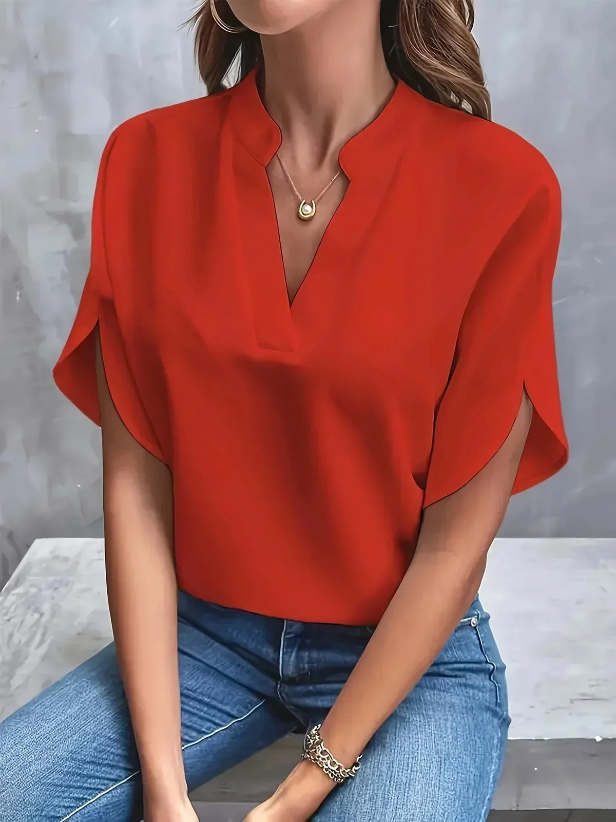 Women's Flutter Sleeve Blouse – Loose Fit V-Neck Summer Blouse
