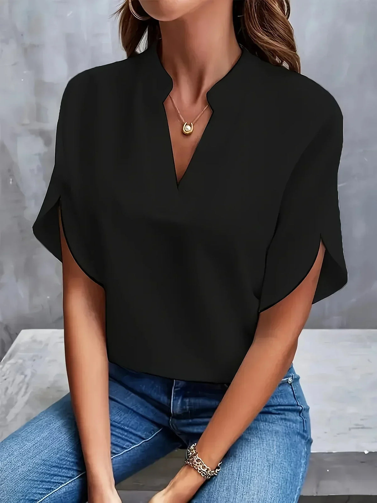 Women's Flutter Sleeve Blouse – Loose Fit V-Neck Summer Blouse