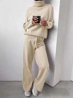 Women's Roll Neck Two-Piece Set – Long Sleeve Top & Matching Bottom