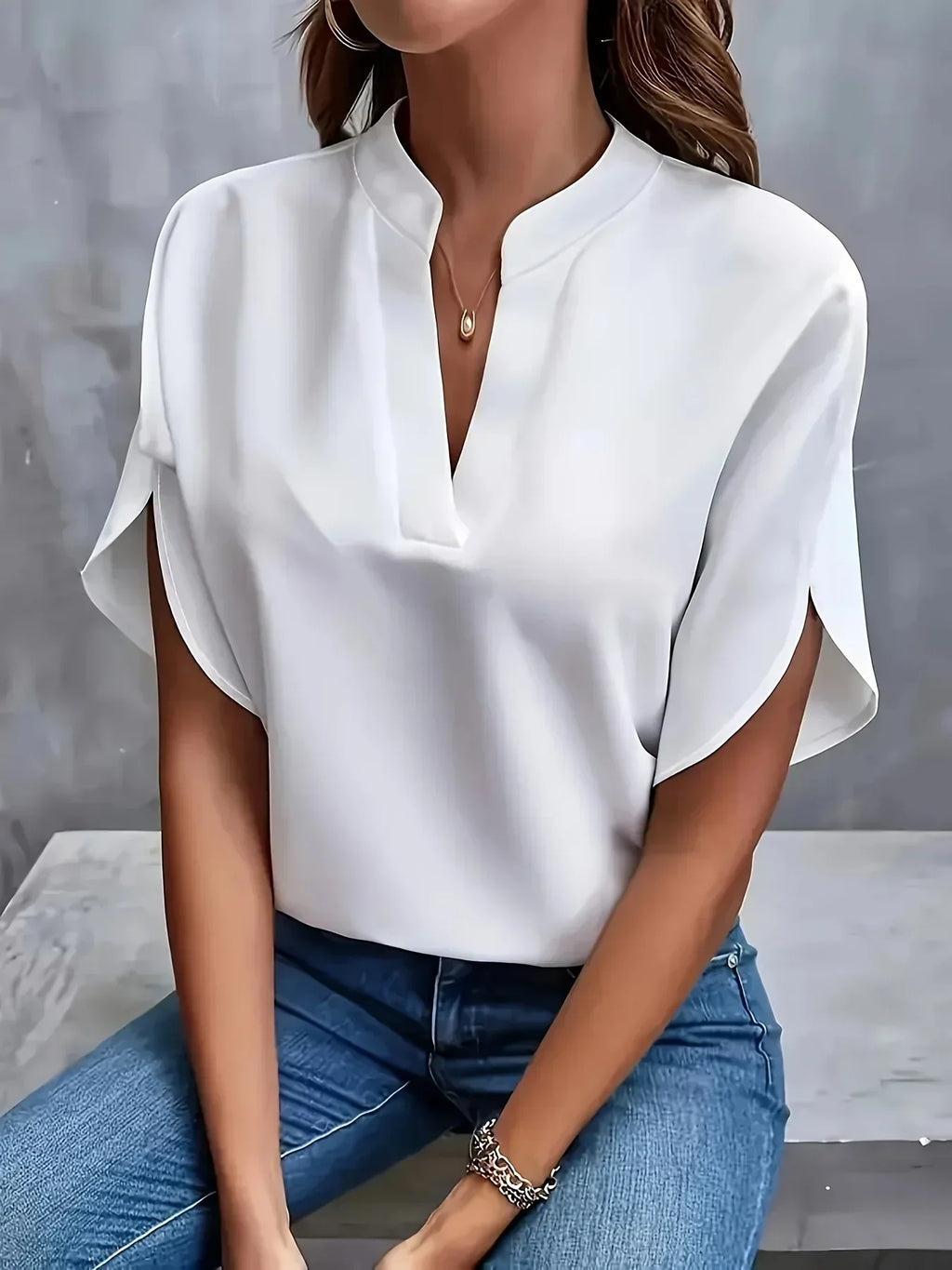 Women's Flutter Sleeve Blouse – Loose Fit V-Neck Summer Blouse