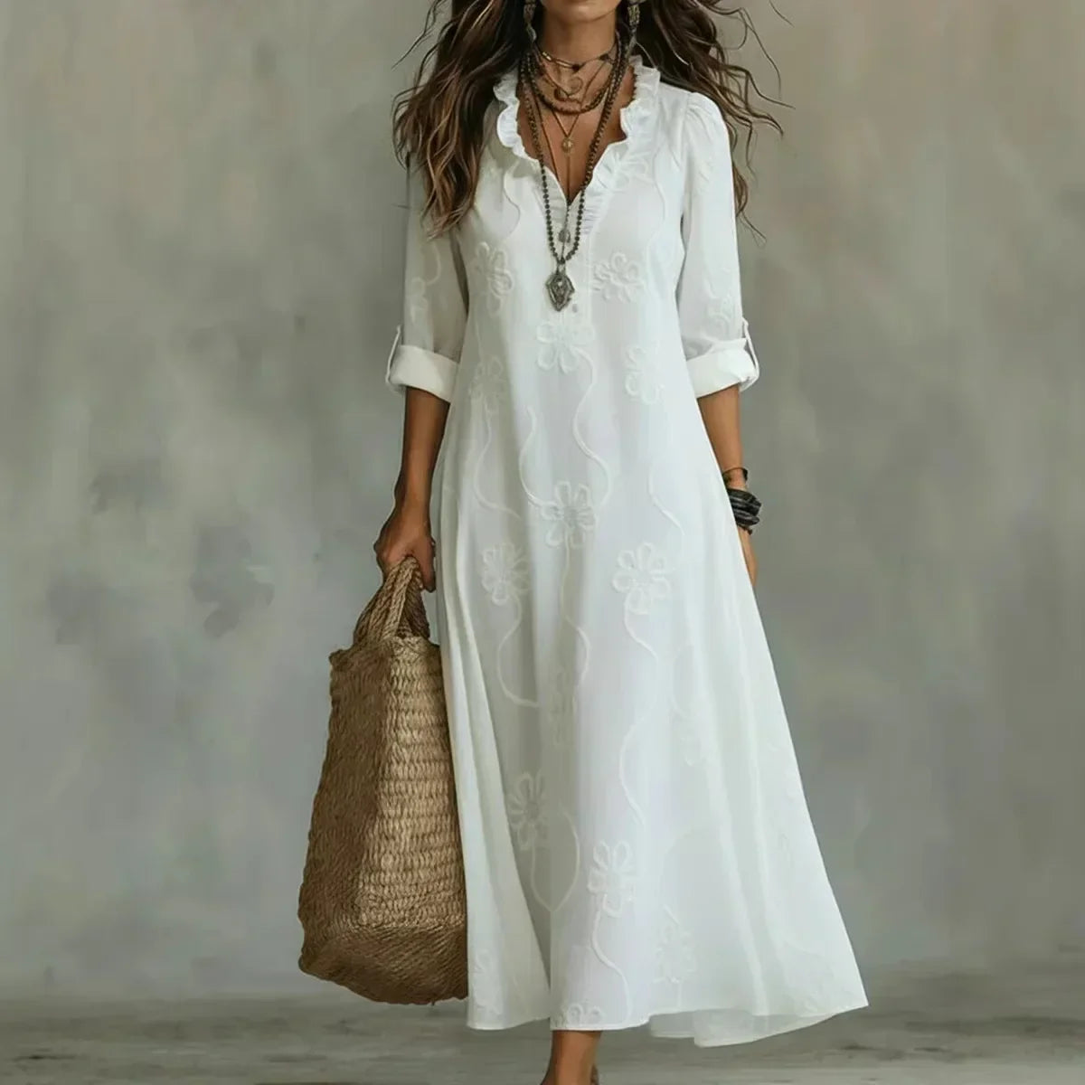 Women's Floral Shirt Dress – Roll Sleeve Relaxed Day Dress