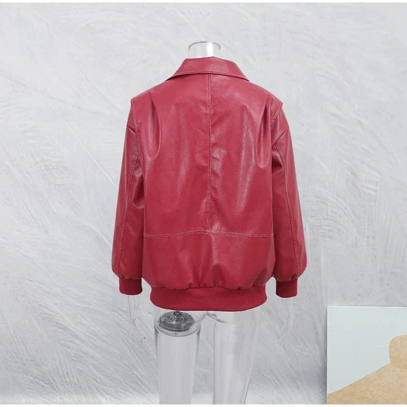 Women's Cropped Faux Leather Jacket – Patchwork Zip-Up Winter Jacket