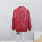 Women's Cropped Faux Leather Jacket – Patchwork Zip-Up Winter Jacket