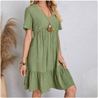 Women's V-Neck Ruffle Dress – Short Sleeve Flowy Summer Dress