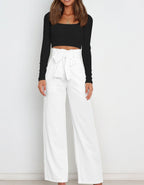 Women's Wide Leg Tailored Pants – High Waist Flowy Dress Trousers