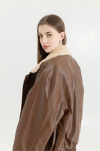 Women's Fleece Lined Faux Leather Jacket – Oversized Winter Jacket