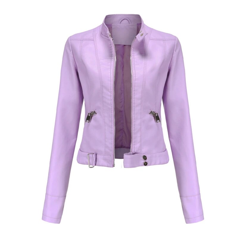 Women's Faux Leather Moto Jacket – Retro Zip-Up Biker Jacket