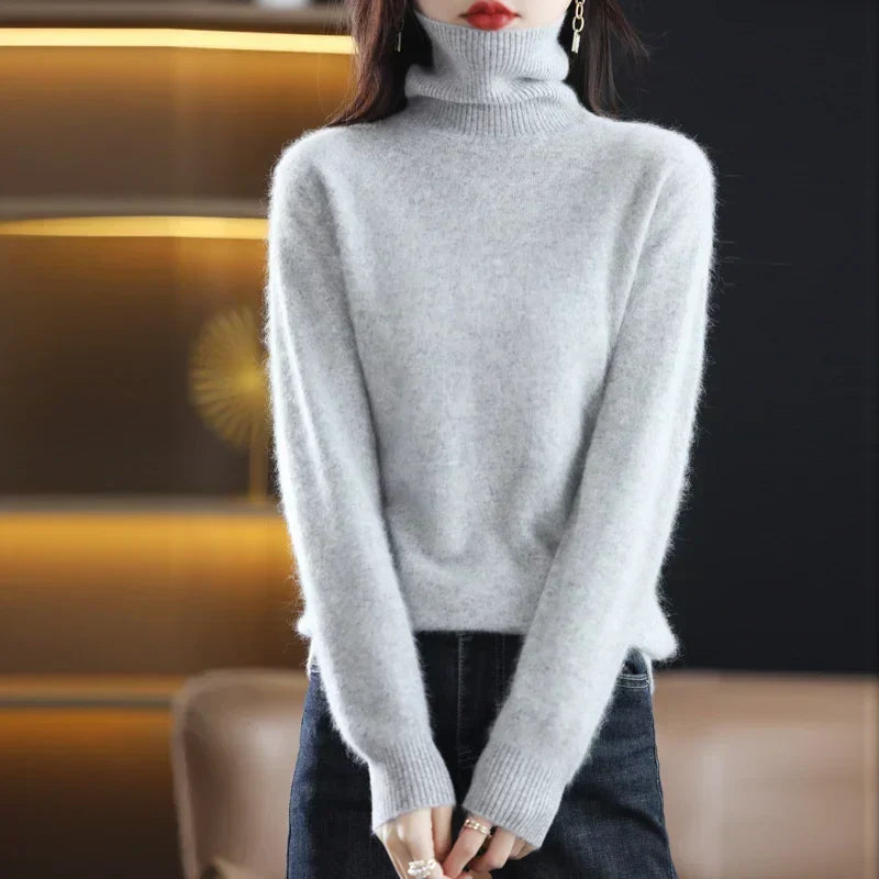 Women's Classic High Neck Sweater – Winter Turtleneck Knit Pullover