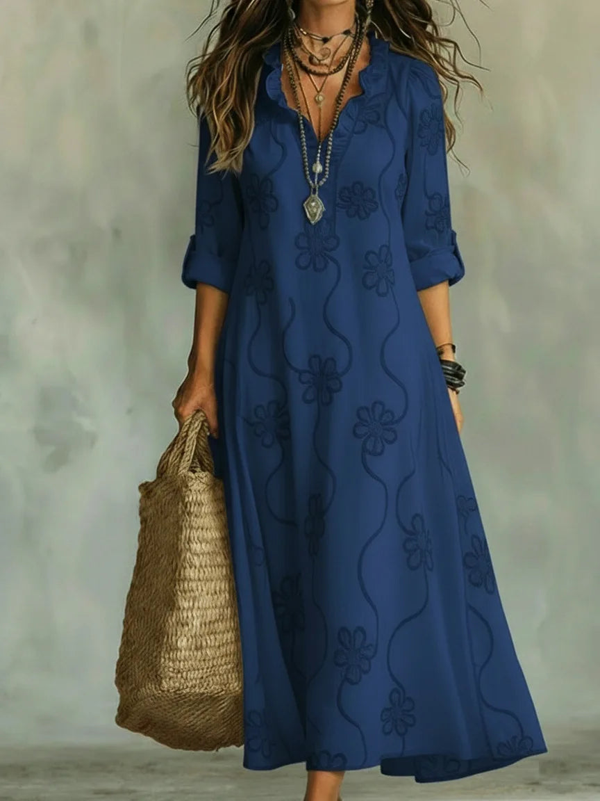 Women's Floral Shirt Dress – Roll Sleeve Relaxed Day Dress