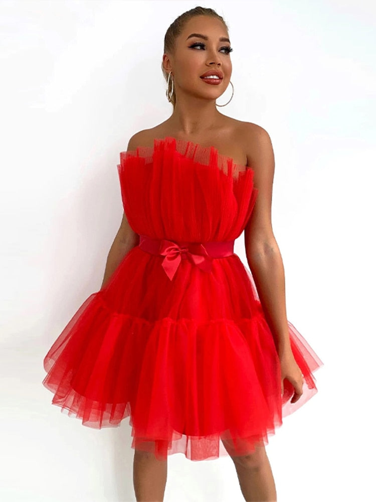 Women's Tulle Layered Party Dress – Festive Formal Evening Dress