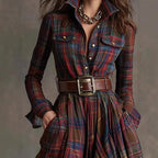 Women's Plaid Button Maxi Dress – Long Pocket Shirt Dress