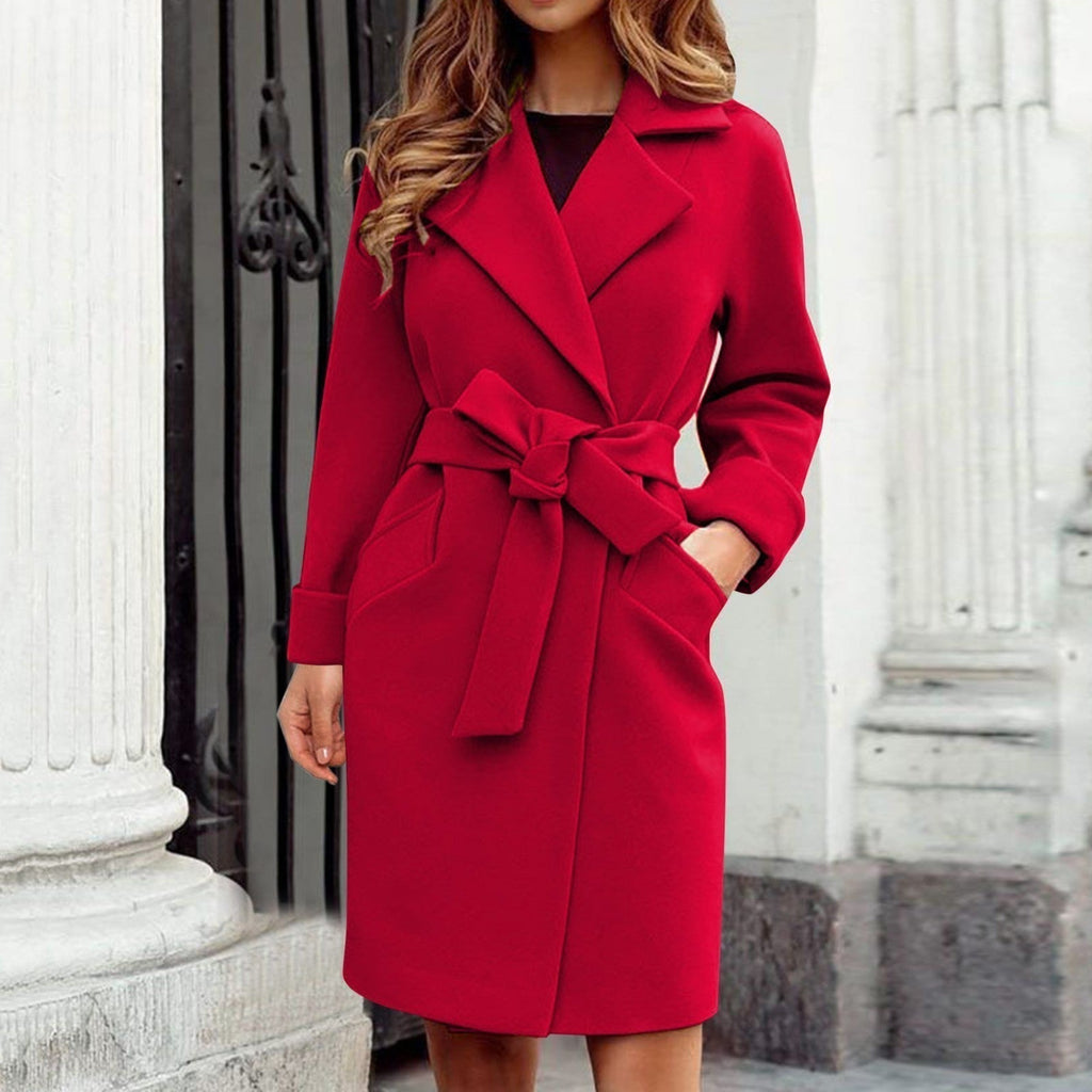 Women's Long Winter Trench Coat – Classic Button Front Overcoat