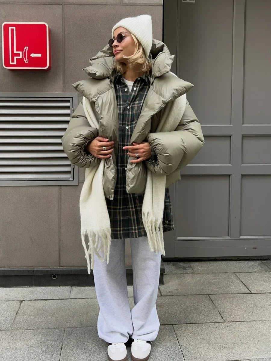 Women's Quilted Puffer Jacket – Glossy Oversized Jacket
