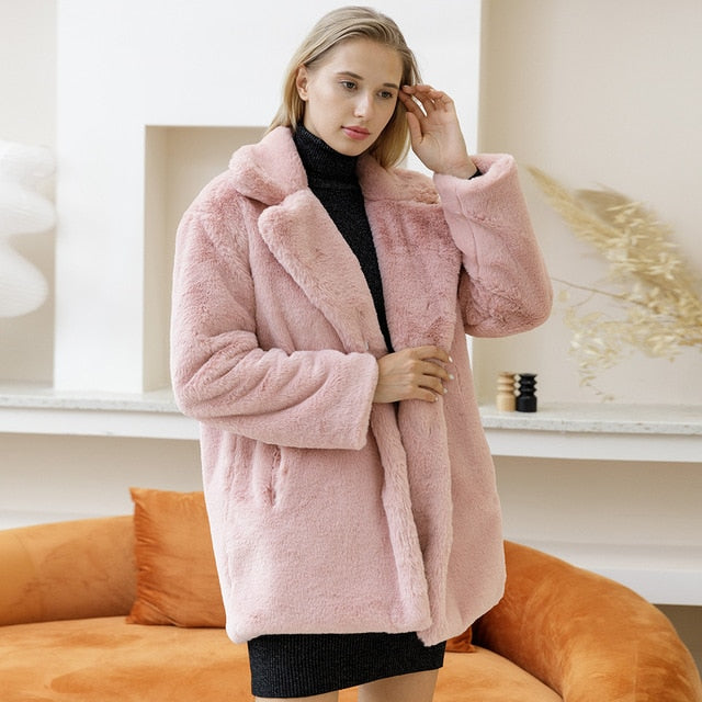 Women's Oversized Faux Fur Jacket – Plush Collar Winter Coat