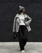 Women's Oversized Collared Jacket – Pocket Cold Weather Winter Jacket