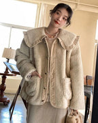 Women's Ruffle Collar Winter Coat – Plush Relaxed Jacket