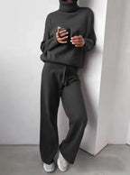 Women's Roll Neck Two-Piece Set – Long Sleeve Top & Matching Bottom