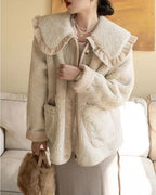 Women's Ruffle Collar Winter Coat – Plush Relaxed Jacket