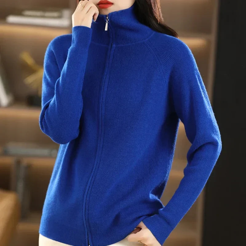 Women's Zip-Up Knit Cardigan – Double Zip Long Sleeve Cardigan