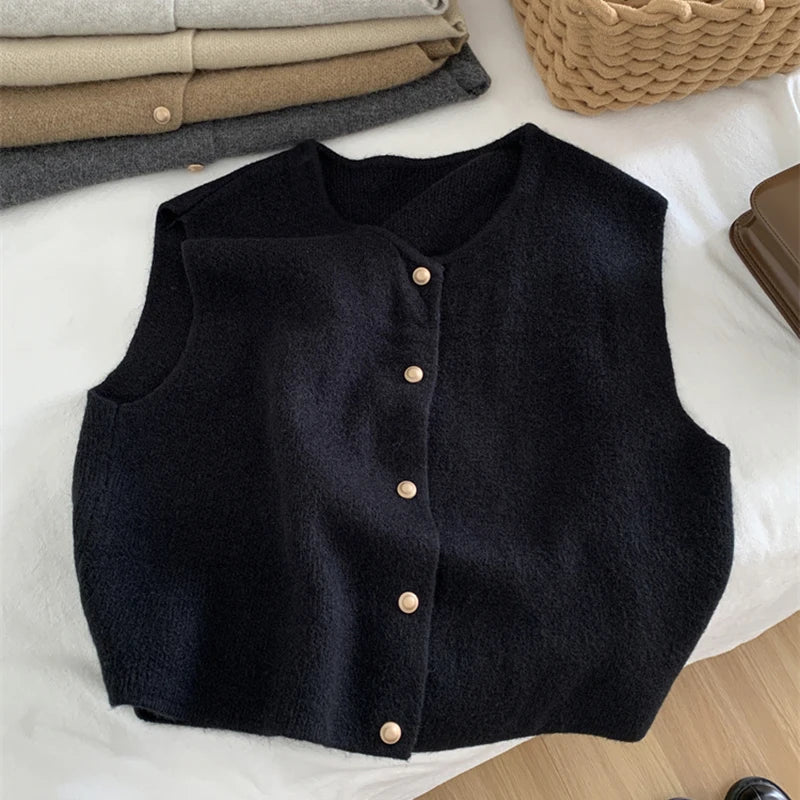 Women's Button Front Knit Vest – Sleeveless Layering Sweater Vest