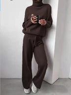 Women's Roll Neck Two-Piece Set – Long Sleeve Top & Matching Bottom