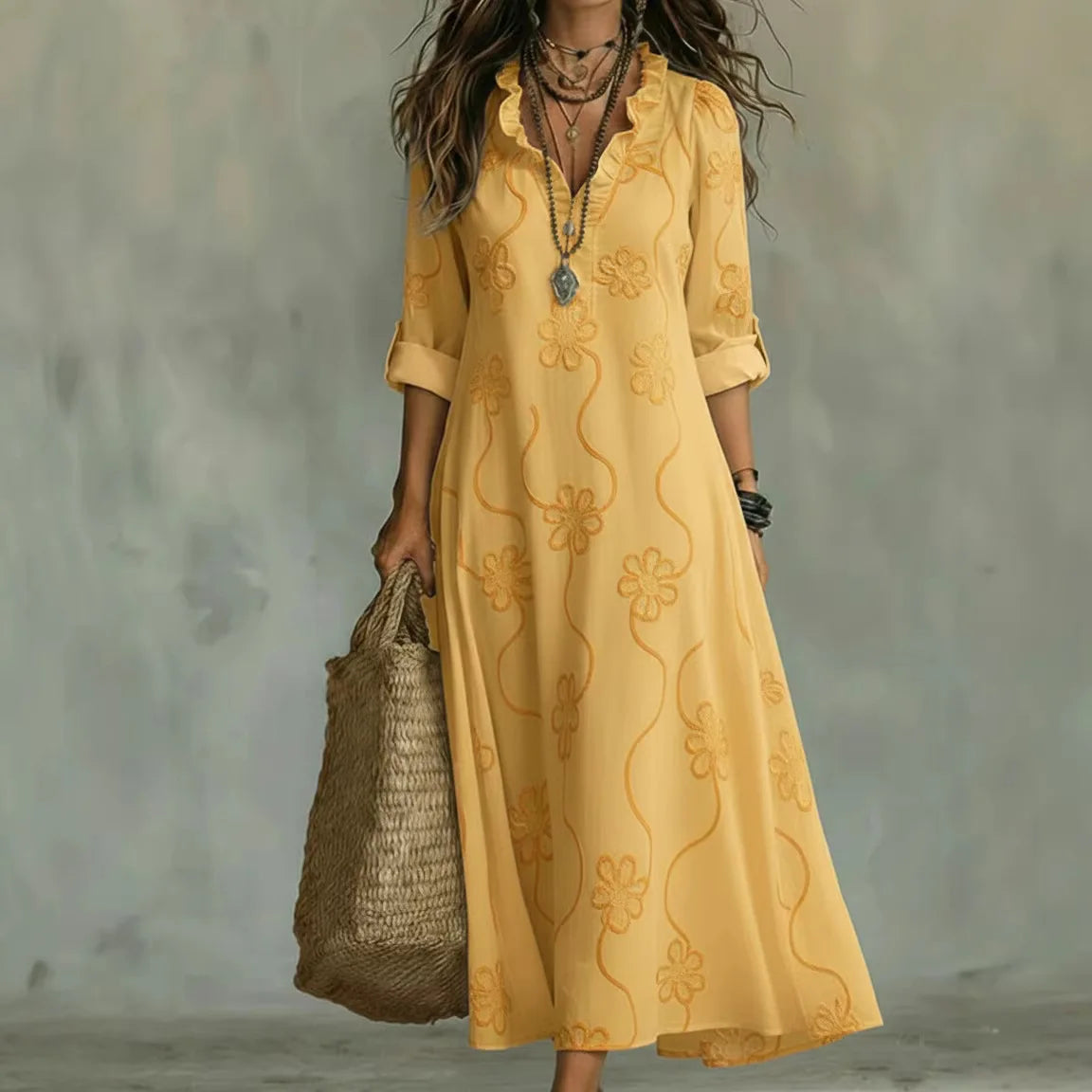 Women's Floral Shirt Dress – Roll Sleeve Relaxed Day Dress