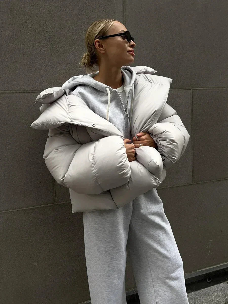 Women's Quilted Puffer Jacket – Glossy Oversized Jacket