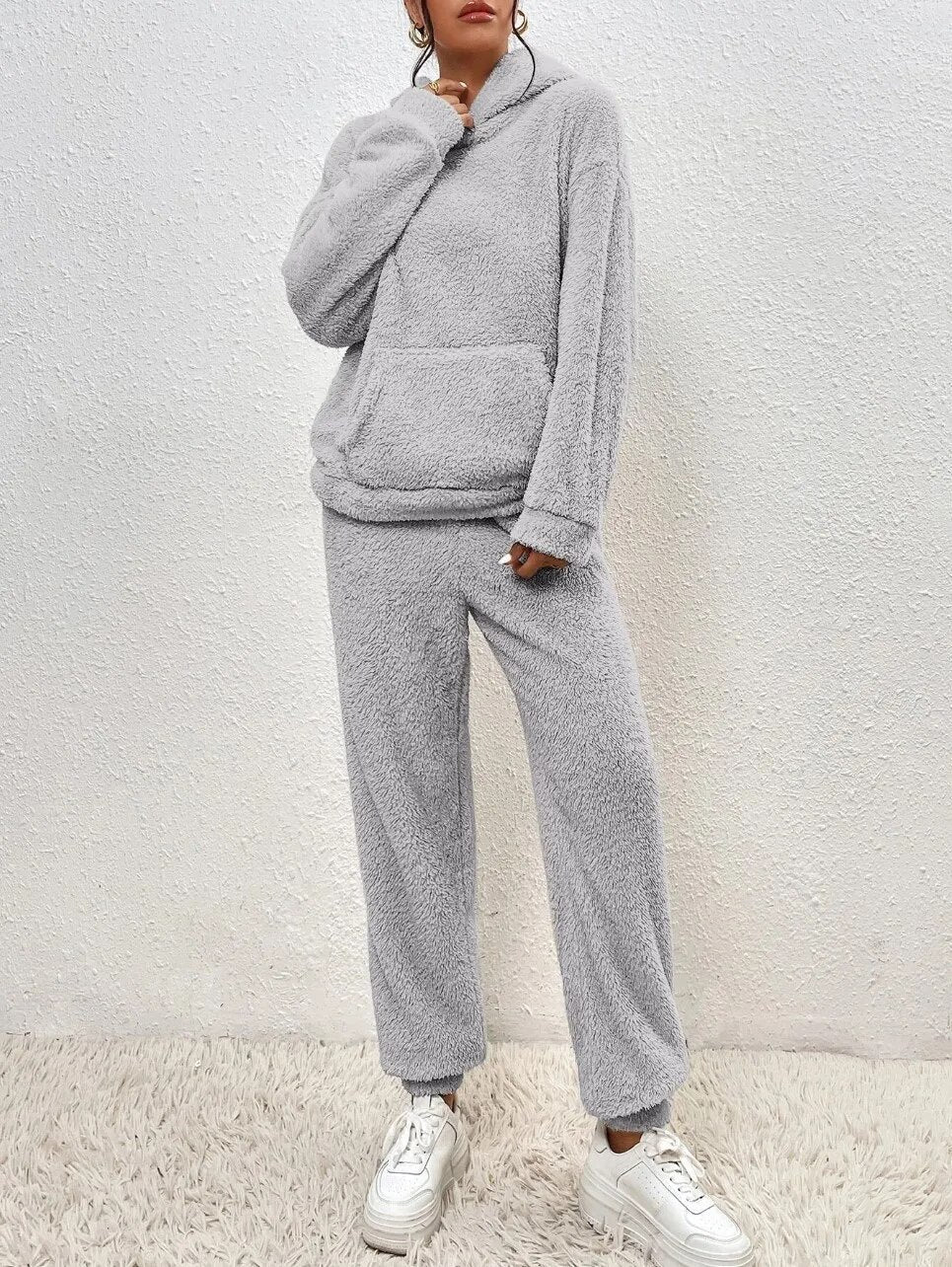 Women's Teddy Fleece House Set – Hooded Plush Lounge Suit