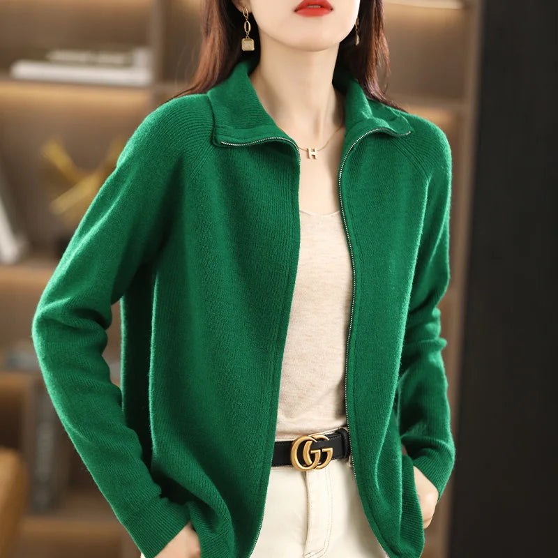 Women's Zip-Up Knit Cardigan – Double Zip Long Sleeve Cardigan