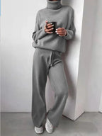 Women's Roll Neck Two-Piece Set – Long Sleeve Top & Matching Bottom