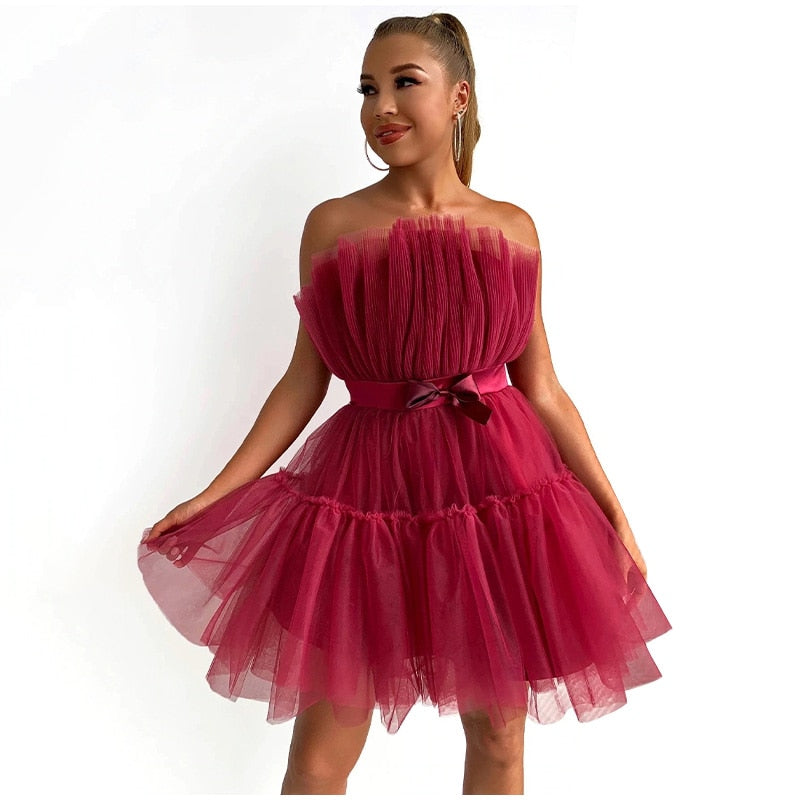 Women's Tulle Layered Party Dress – Festive Formal Evening Dress