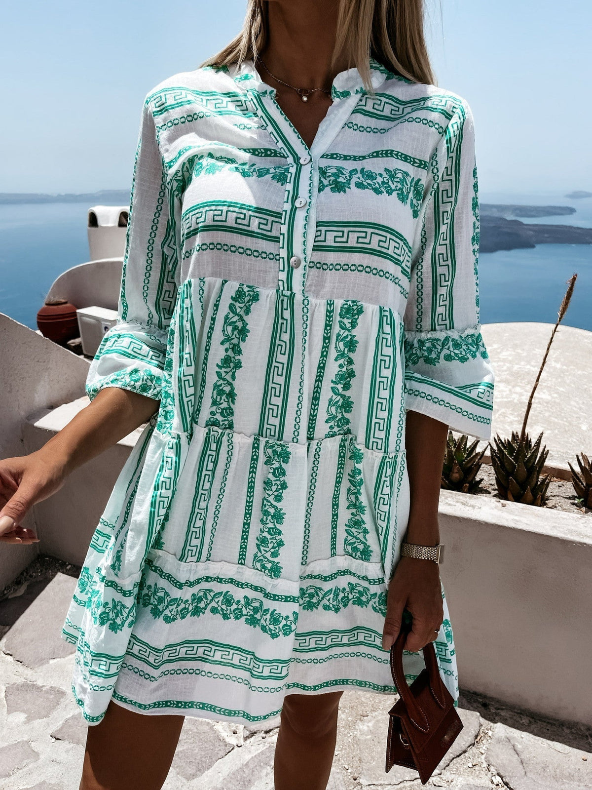 Women's Boho Printed Ruffle Dress – Colourful Flowy Summer Dress